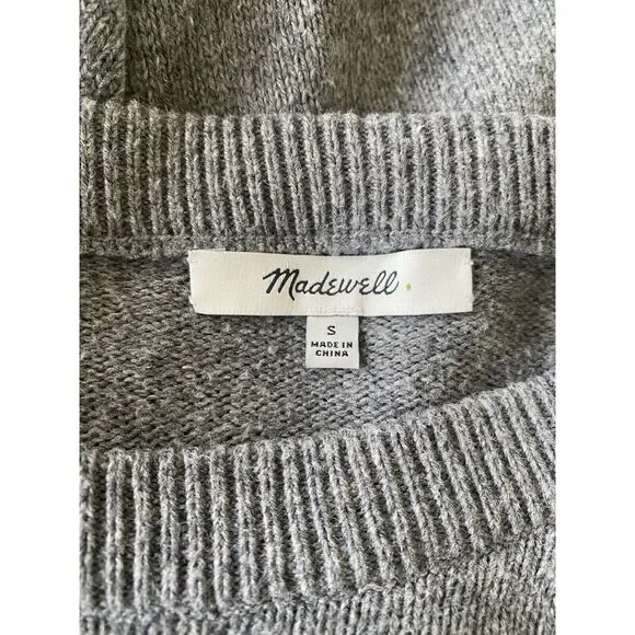 Madewell Tie-Cuff Pullover Sweater Crew Small Gray Color G9614 Cotton Blend - Picture 4 of 5